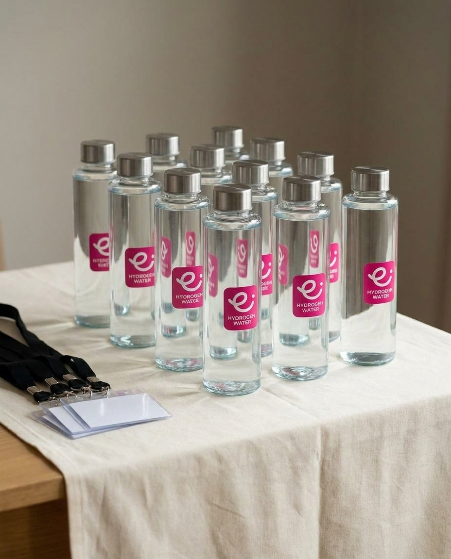 Everflow bottle conference welcome desk · hydrogen water